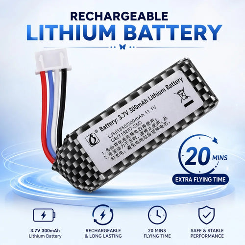300 mAh Lithium Rechargeable Butterfly Battery Extra Flying Time